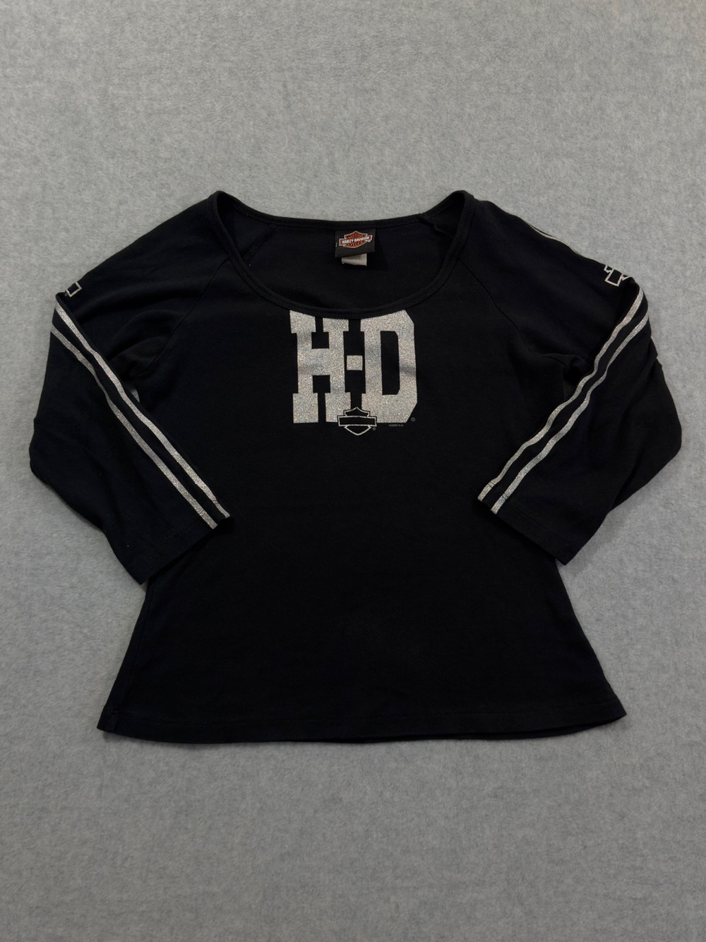 Y2K Harley-Davidson HD Glitter Half Sleeve Top Size Medium